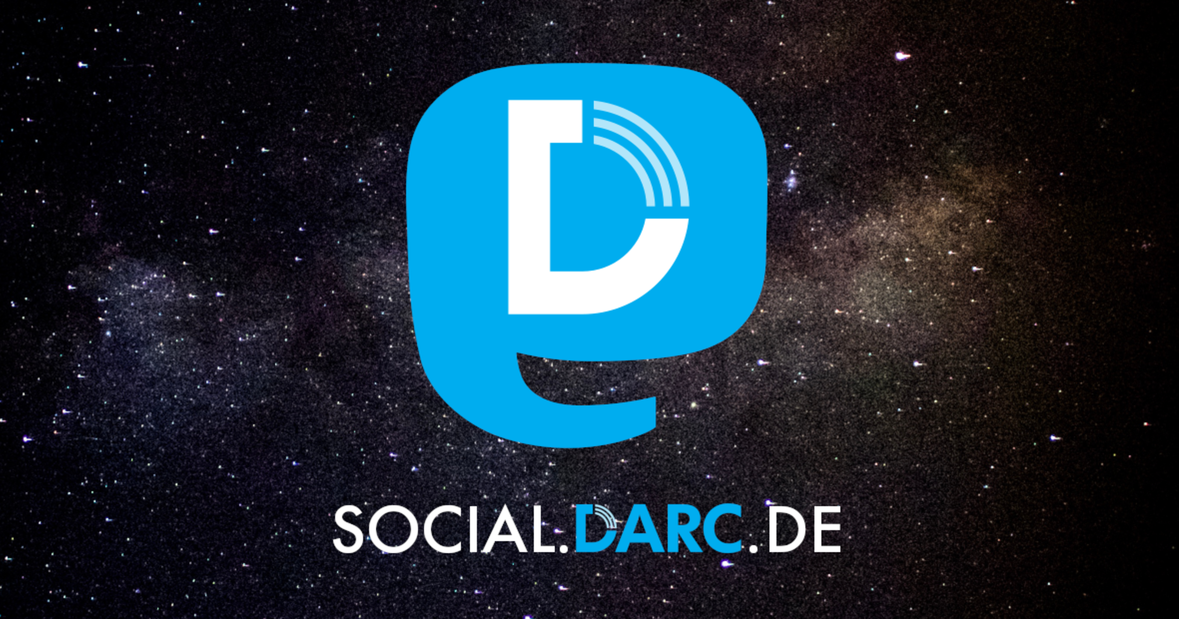 Mastodon style icon with the DARC logo on it overlaid on a starfield with SOCIAL DARC DE underneath